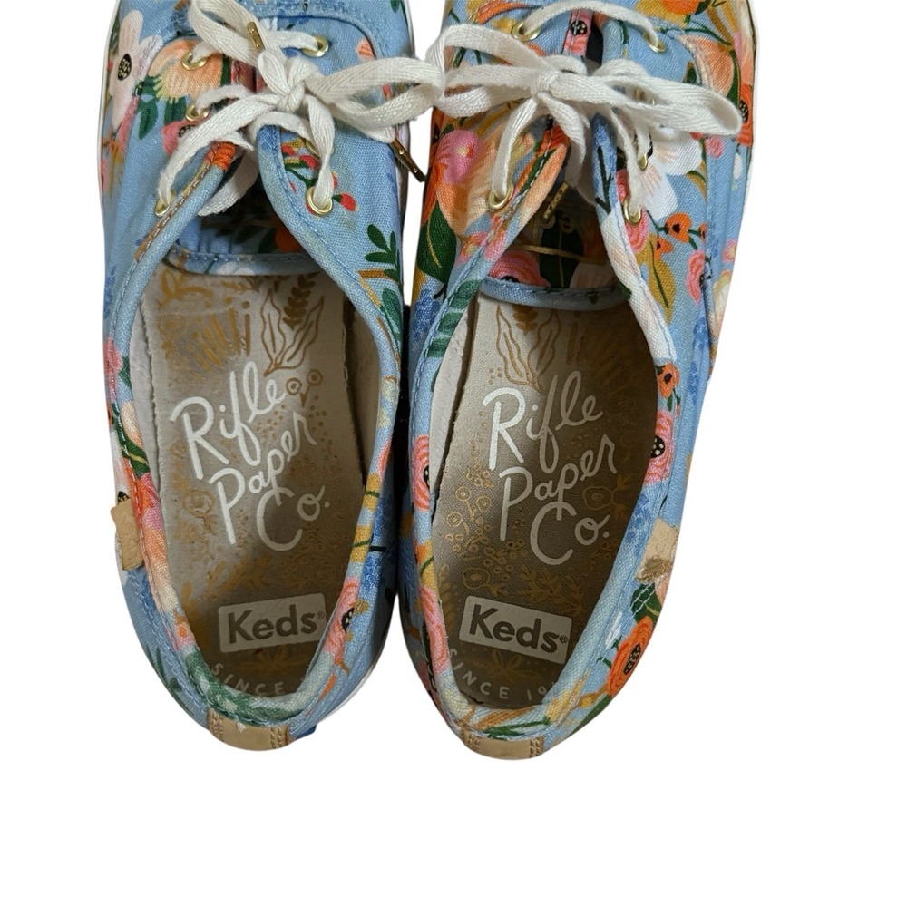 Keds Rifle Paper Co Garden Party Sneakers Womens 9.5 Blue Lace Up Floral Shoes - Picture 6 of 8